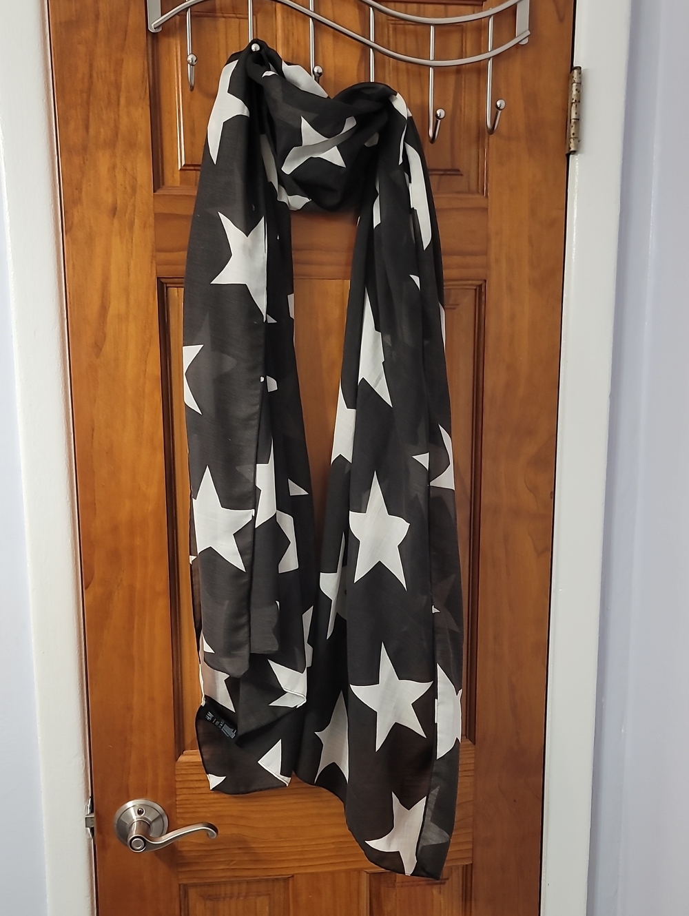 H&M Black Scarf with White Star Print - Women Accessories